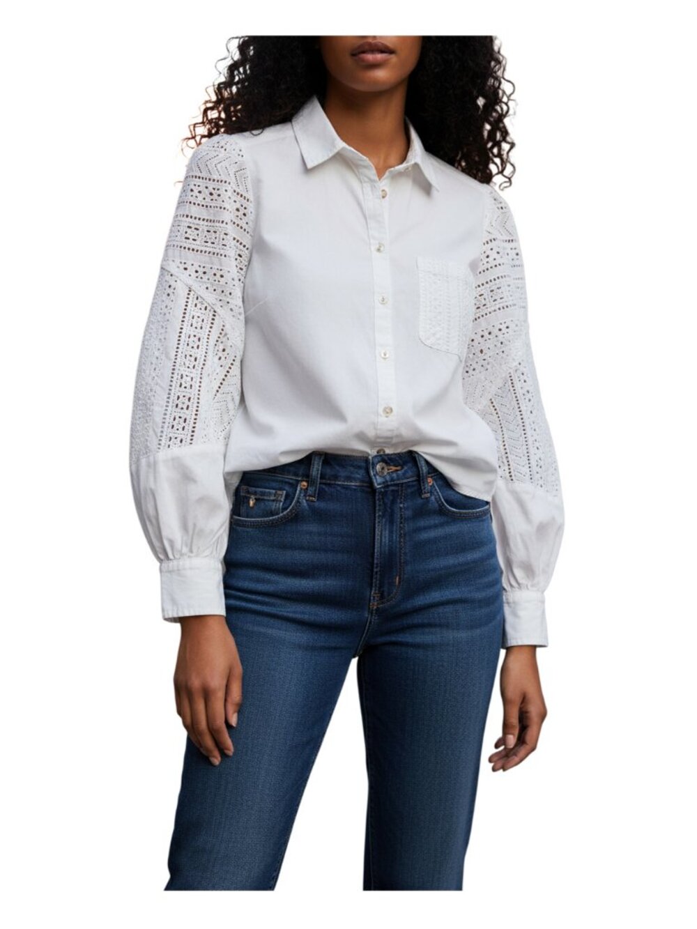 Anthropologie Puff Sleeve Broderie Lace Cotton Shirt